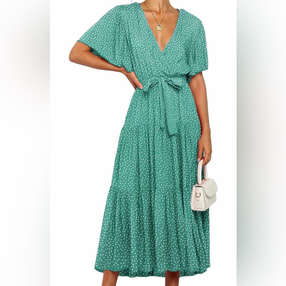 Elegant Green Polka Dot Dress